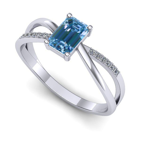 Inel logodna din aur alb cu diamant de laborator albastru