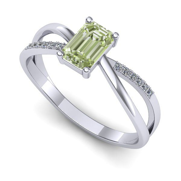 Inel din aur alb cu diamant de laborator verde