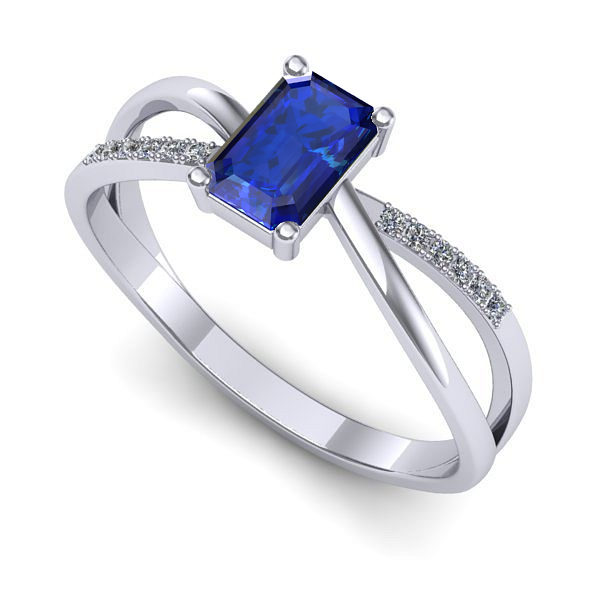 Inel logodna din aur alb cu safir