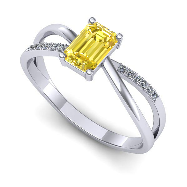 Inel de logodna din aur alb cu safir galben