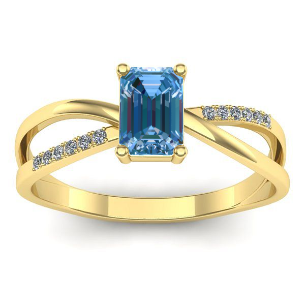 Inel logodna cu diamant de laborator albastru dreptunghiular