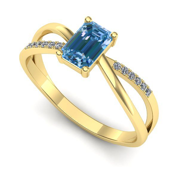 Inel de logodna din aur galben cu diamant de laborator albastru