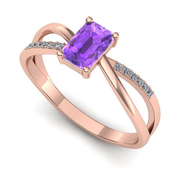 Inel logodna din aur roz cu ametist