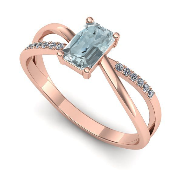 Inel de logodna din aur roz cu aquamarin