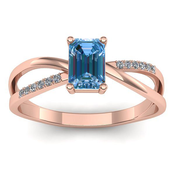 Inel de logodna cu diamant de laborator albastru dreptunghiular