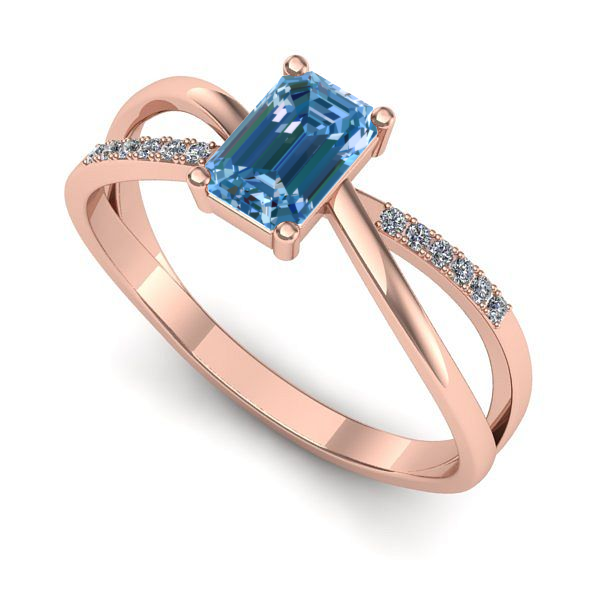 Inel de logodna din aur roz cu diamant de laborator albastru