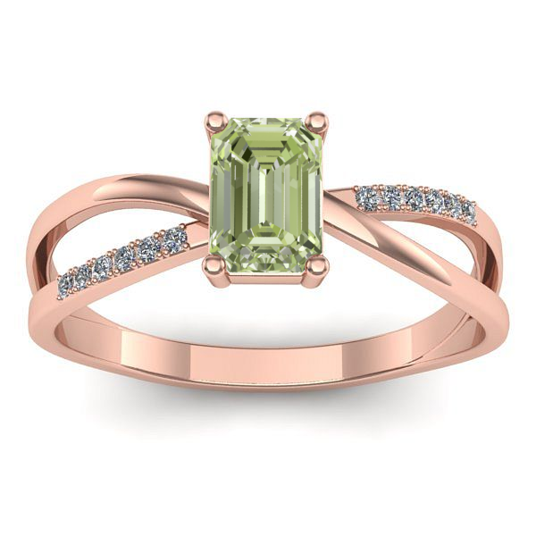 Inel cu diamant de laborator verde dreptunghiular