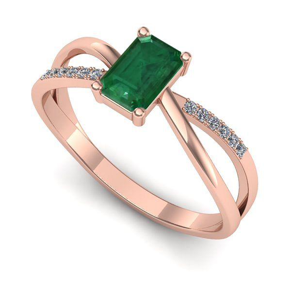 Inel logodna din aur roz cu smarald
