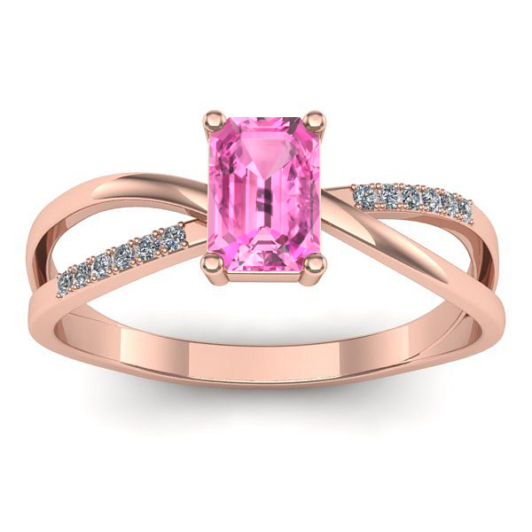 Inel logodna cu safir roz dreptunghiular