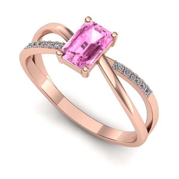 Inel de logodna din aur roz cu safir roz