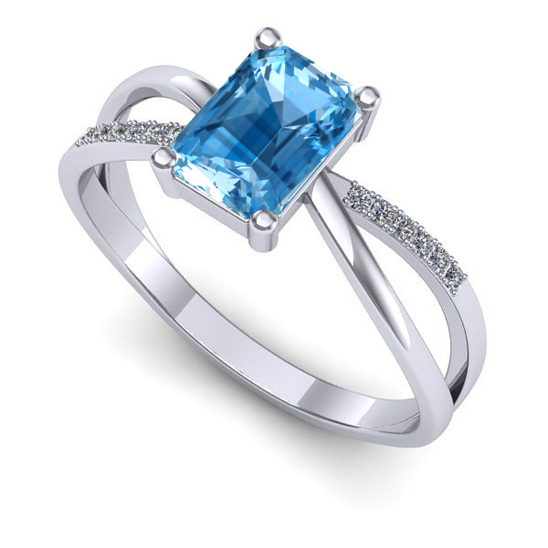 Inel logodna din aur alb cu topaz blue
