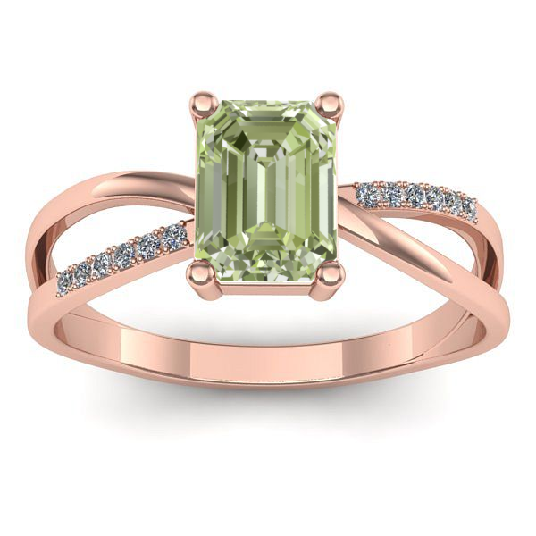 Inel de logodna cu diamant de laborator verde dreptunghiular