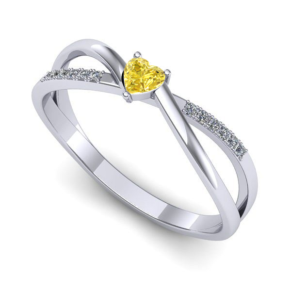 Inel de logodna din aur alb cu safir galben