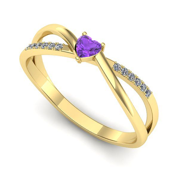 Inel logodna din aur galben cu ametist