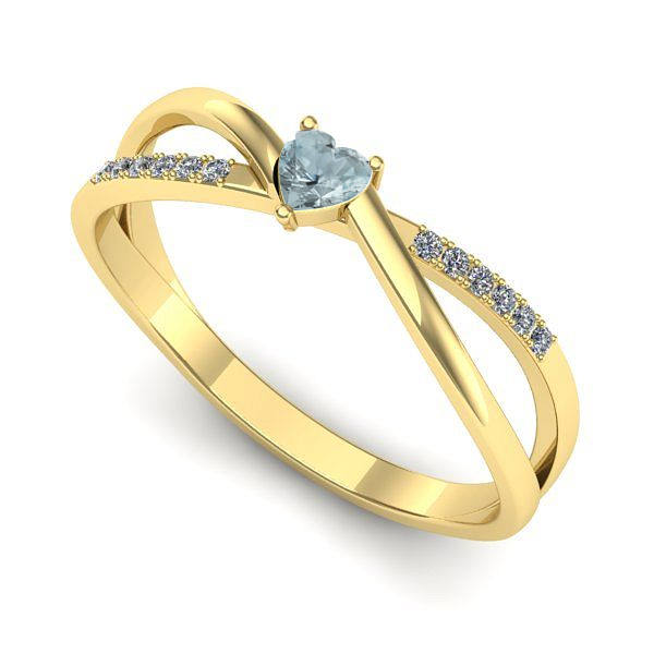 Inel logodna din aur galben cu aquamarin