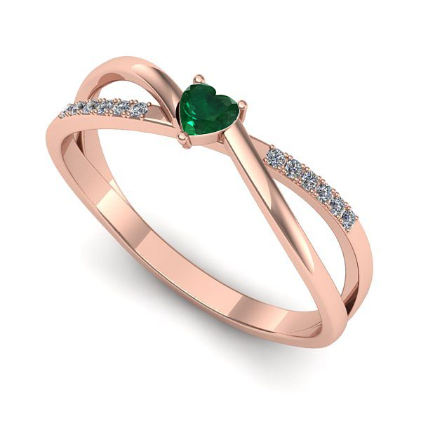 Inel logodna din aur roz cu smarald