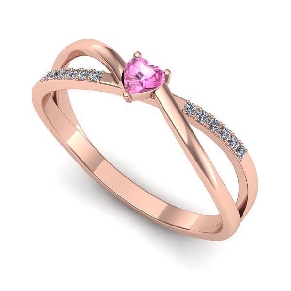 Inel de logodna din aur roz cu safir roz