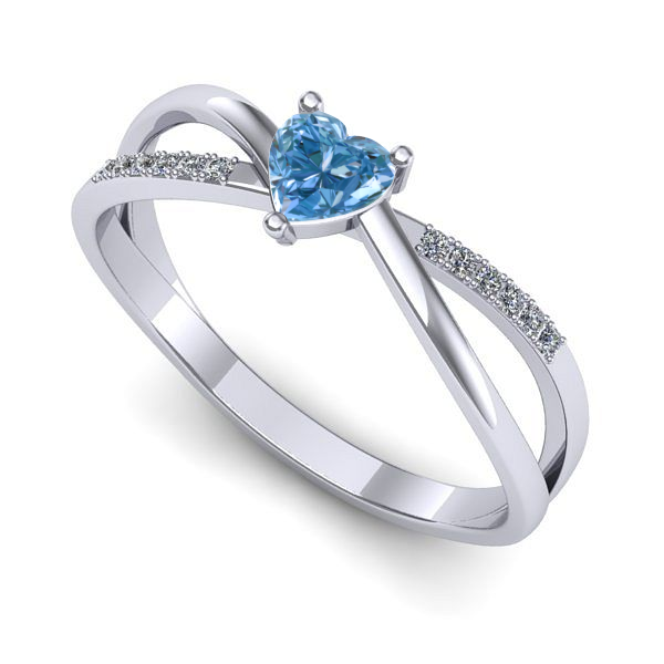 Inel de logodna din aur alb cu diamant de laborator albastru