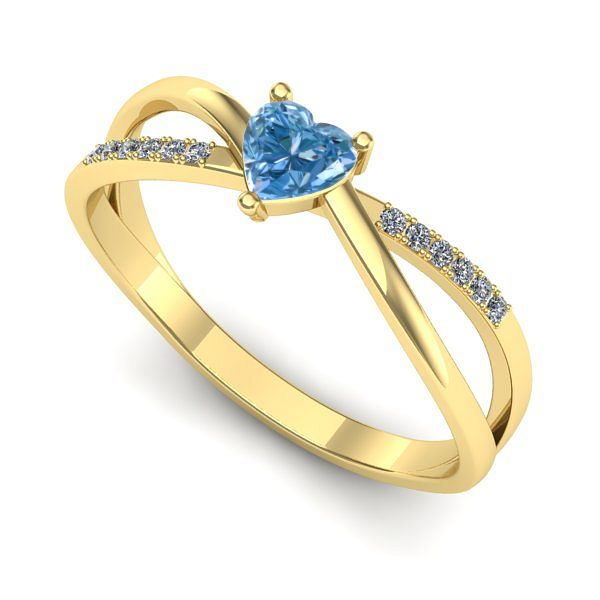 Inel de logodna din aur galben cu diamant de laborator albastru