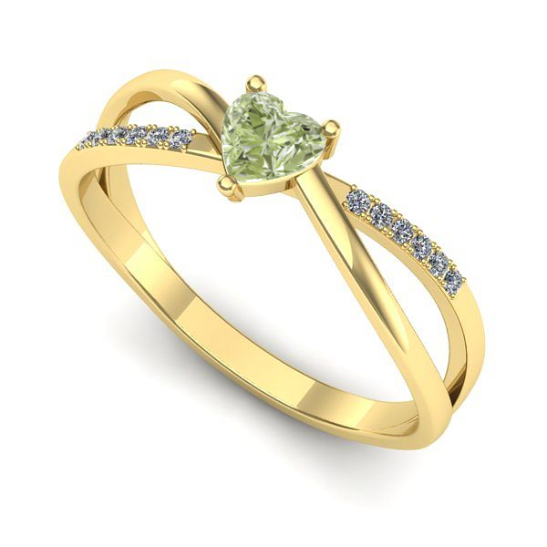 Inel logodna din aur galben cu diamant de laborator verde