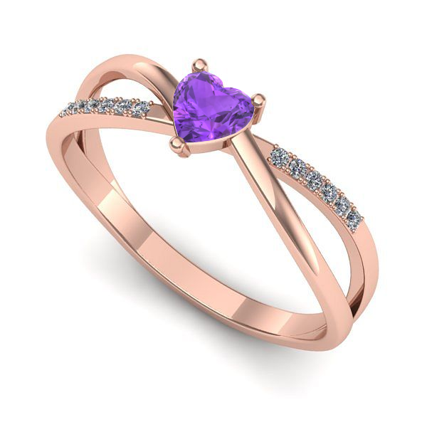 Inel logodna din aur roz cu ametist