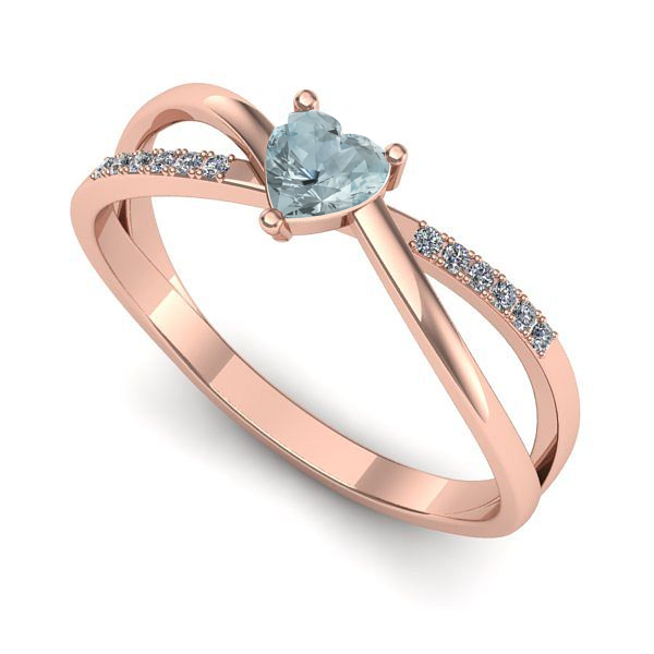 Inel logodna din aur roz cu aquamarin