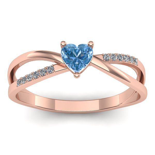 Inel de logodna cu diamant de laborator albastru inima