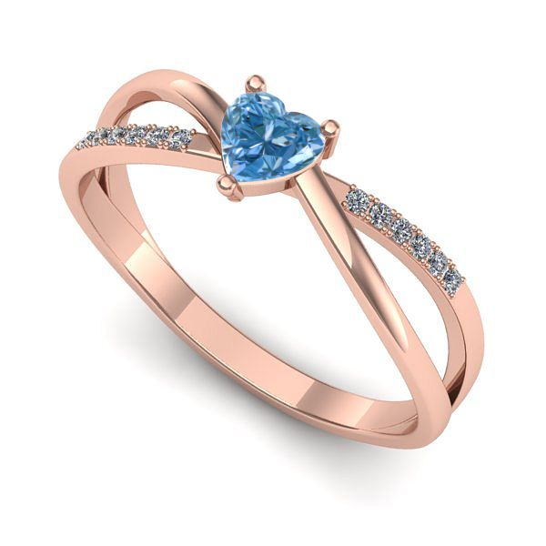 Inel de logodna din aur roz cu diamant de laborator albastru