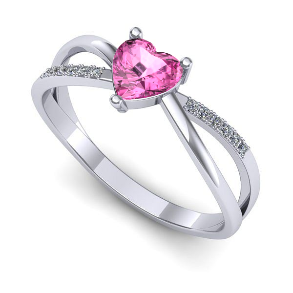 Inel logodna din aur alb cu safir roz