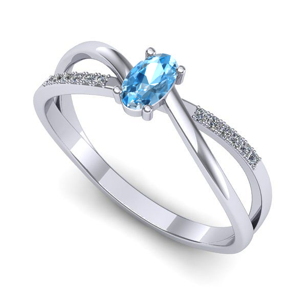 Inel logodna din aur alb cu topaz blue