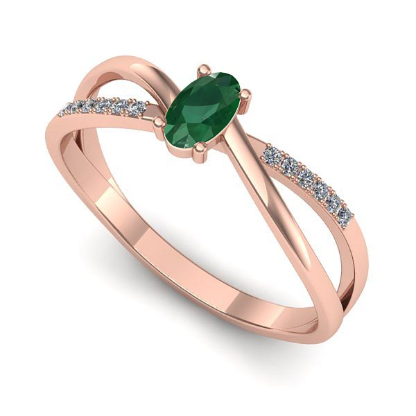 Inel din aur roz cu smarald