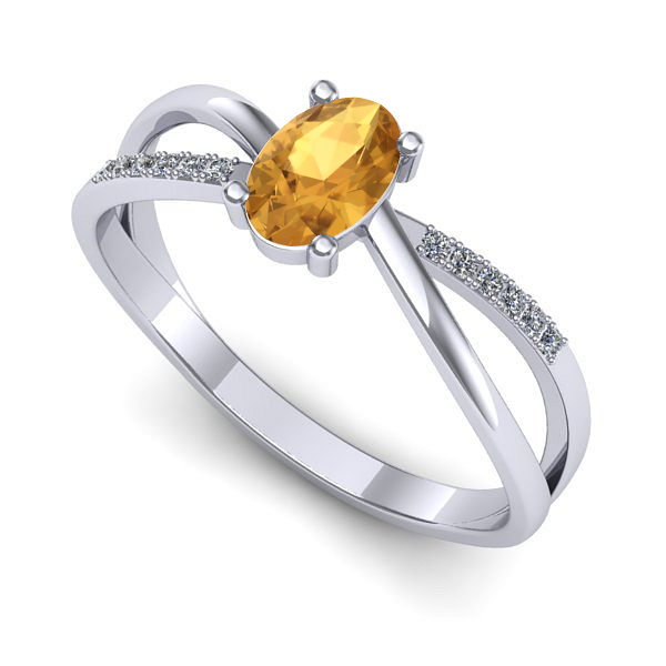 Inel logodna din aur alb cu citrin