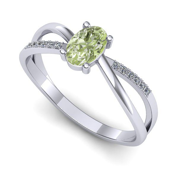 Inel de logodna din aur alb cu diamant de laborator verde