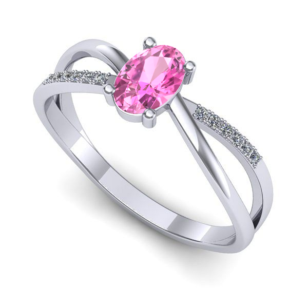 Inel de logodna din aur alb cu safir roz