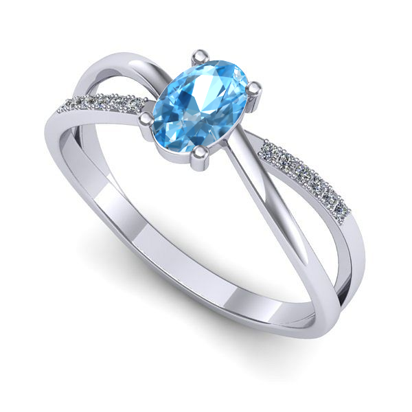 Inel de logodna din aur alb cu topaz blue