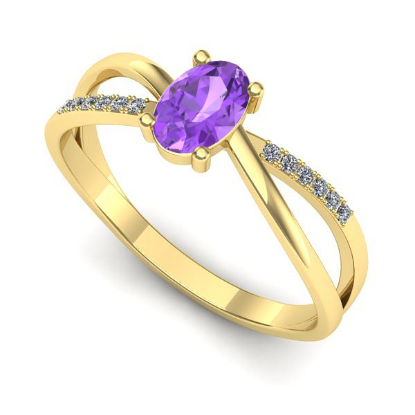 Inel logodna din aur galben cu ametist
