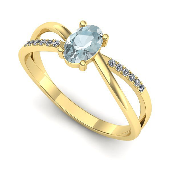 Inel de logodna din aur galben cu aquamarin