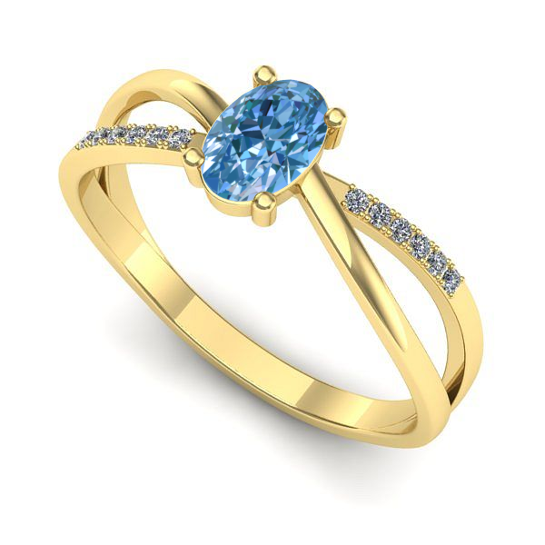 Inel logodna din aur galben cu diamant de laborator albastru