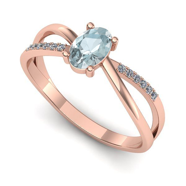 Inel din aur roz cu aquamarin