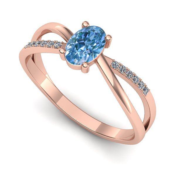 Inel din aur roz cu diamant de laborator albastru