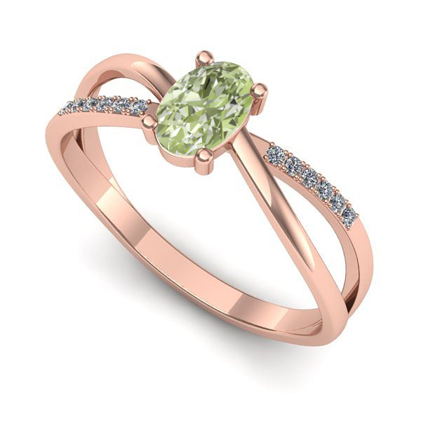 Inel din aur roz cu diamant de laborator verde