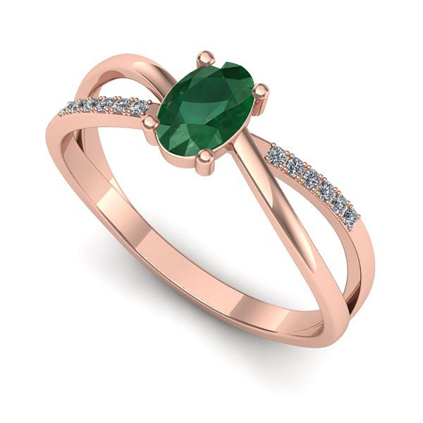Inel de logodna din aur roz cu smarald