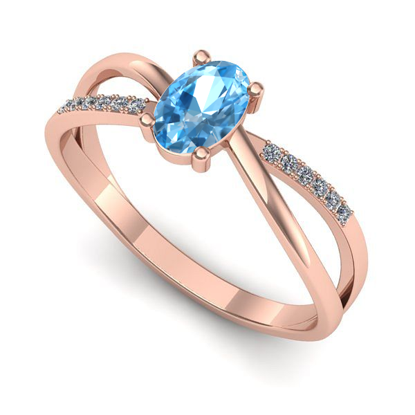 Inel logodna din aur roz cu topaz blue