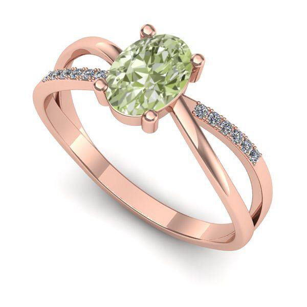 Inel de logodna din aur roz cu diamant de laborator verde