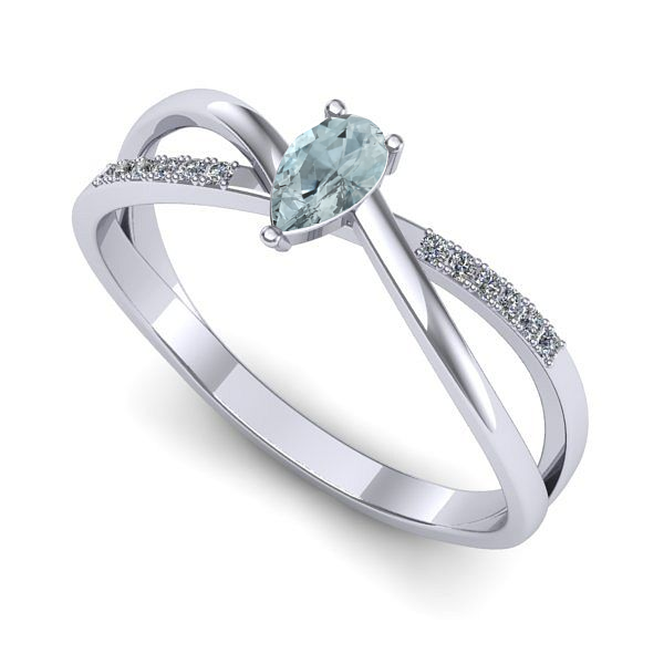 Inel logodna din aur alb cu aquamarin