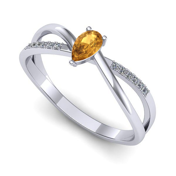 Inel logodna din aur alb cu citrin