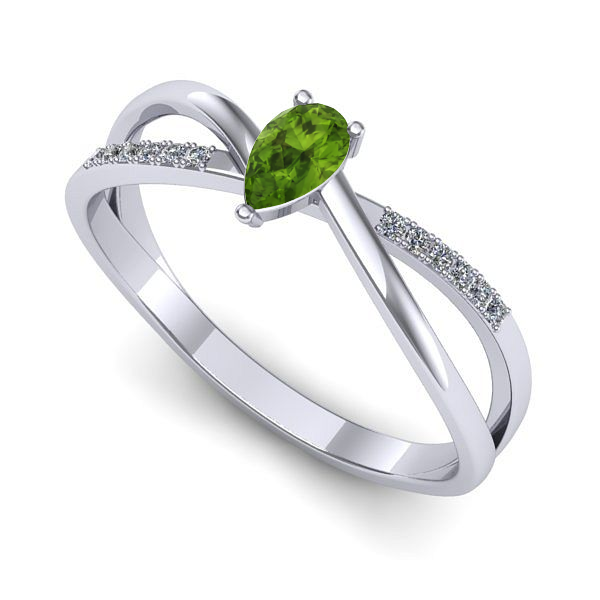 Inel logodna din aur alb cu peridot