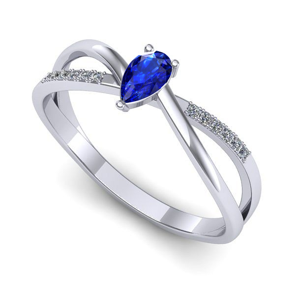 Inel logodna din aur alb cu safir