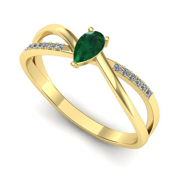 Inel logodna din aur galben cu smarald