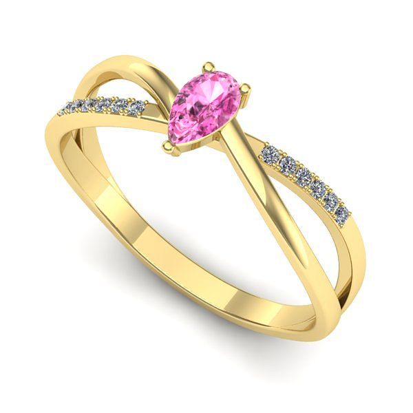 Inel logodna din aur galben cu safir roz